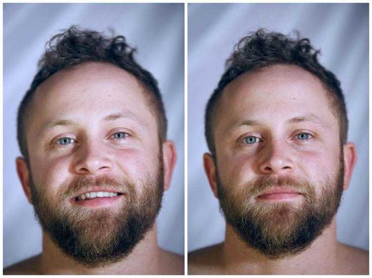 Как меняется выражение лица людей, когда их фотографируют в одежде и без неё